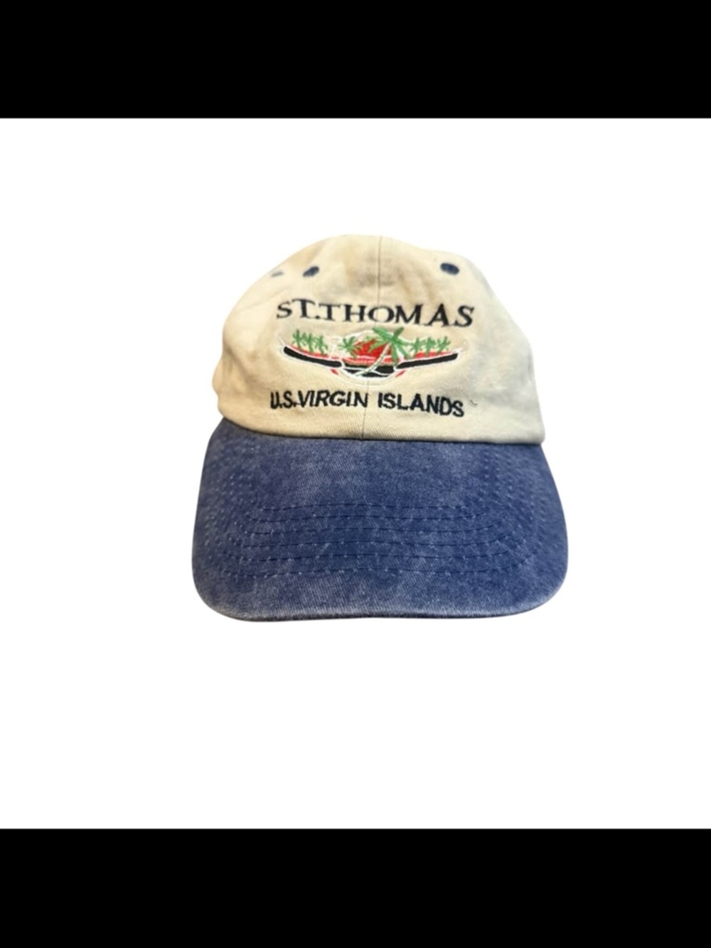 VTG St. Thomas U.S. Virgin Islands Embroidered Two-Tone Cap - Cream & Blue